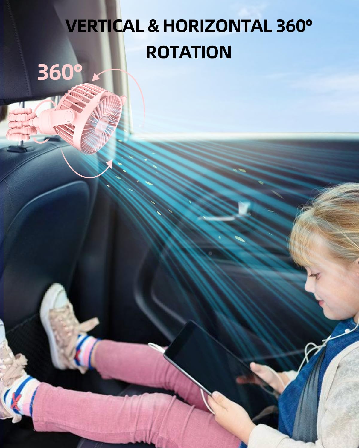 Portable Mini Stroller Fan, Battery Operated Small Clip on, Detachable Flexible Tripod Baby Fan with 3 Speed, Rechargeable Personal Fan for Car Seat Crib Treadmill Travel