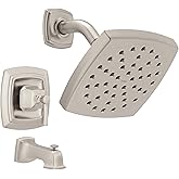 Moen Conway Spot Resist Brushed Nickel Bathroom Shower Trim Kit with Square Showerhead, Handle, Tub Spout, and Posi-Temp Valve Included, 82922SRN
