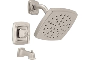 Moen Conway Spot Resist Brushed Nickel Bathroom Shower Trim Kit with Square Showerhead, Handle, Tub Spout, and Posi-Temp Valve Included, 82922SRN