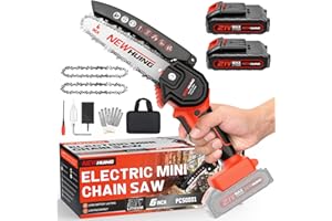 Mini Cordless Chainsaw Kit, Upgraded 6" One-Hand Handheld Electric Portable Chainsaw, 21V Rechargeable Battery Operated, for Tree Trimming and Branch Wood Cutting by New Huing
