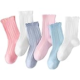 ULEEMARK 6 Pairs Girl Ruffle Socks for 4T-10T, Versatile Girls Frilly Dress Crew Socks