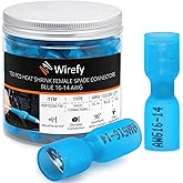 Wirefy 150 PCS Wire Connectors - Female Spade Terminals - Heat Shrink Quick Disconnect - 16-14 Gauge Blue