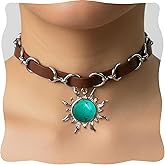 Tiger Eye Necklace, Sun Pendant Necklace with Adjustable Brown Leather Choker Necklace for Women, Goth Necklace, Grunge Hippie Jewelry Gift