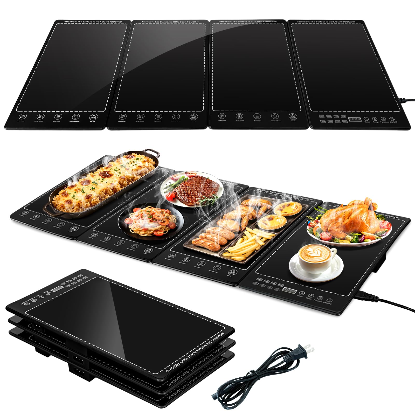 Photo 1 of Cooary 4 in 1 Electric Warming Tray - 33" x 15" Glass Surface Food Warmer for Parties Buffet, 10 Heat Levels(86–248°F) & Timer, Warming Mat for Catering and Gatherings