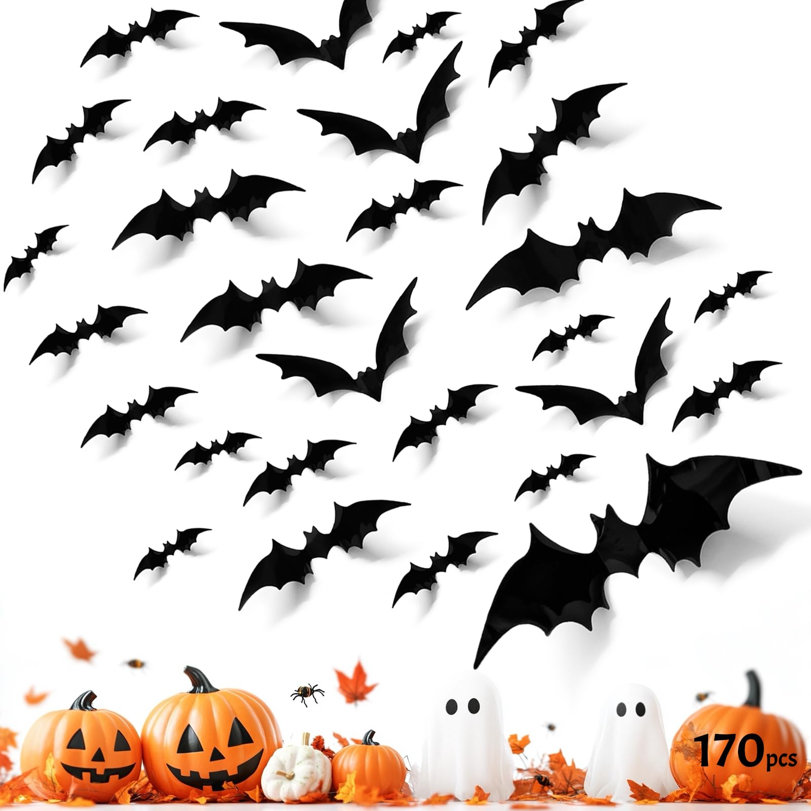 Photo 1 of 10PACK 170Pcs 3D Bats Wall Decor, Bats Halloween Decorations, 6 Sizes PVC Bat Stickers Halloween Party Supplies for DIY Home Window Wall Decals Indoor Room Bathroom Door Decor with Double-Sided Foam Tape
