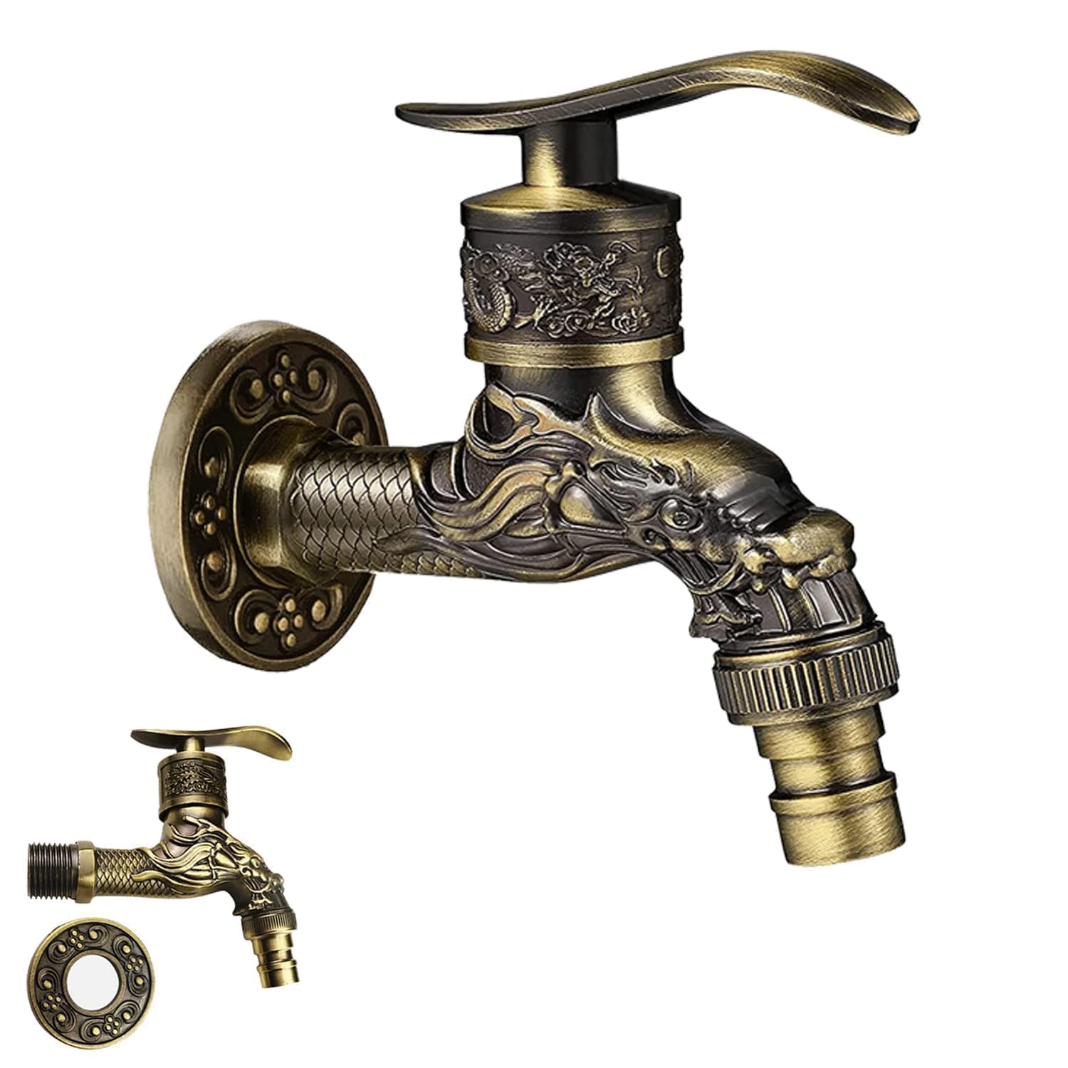 Vintage Carved Antique Brass Basin Tap for Bathroom Garden Outdoor Home Kitchen (Bronze)
