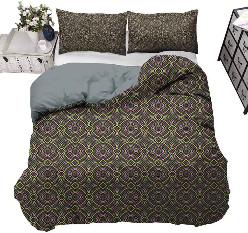 Duvet Cover Set Celtic Washable Duvet Cover Set Floral Celtic Patterns Heraldic Tribal Symbolic Historic Bound Shapes Image Purple Green Decorative 3 Piece Bedding Set with 2 Pillow Shams, Queen Size