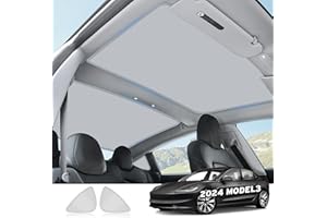 EPLTION 2024 Model 3 Highland Roof Sunshades, 2 in 1 Ice Crystal Sunshades for 2024 Refreshed Tesla Model 3 Glass Roof Sunshades with Triangular Sunshades UV/Sun Protection Heat Insulation