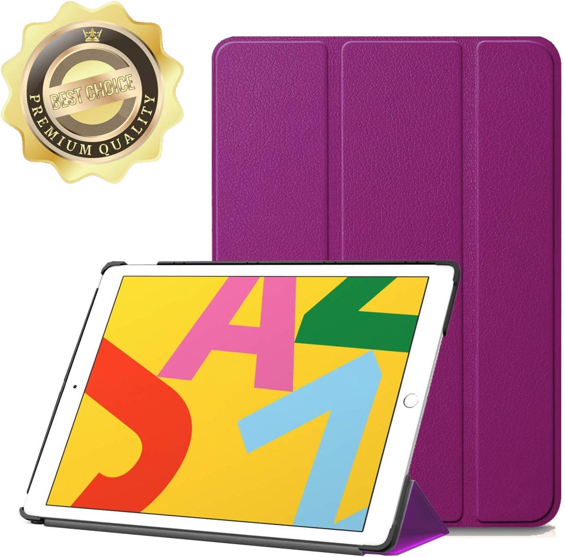 New iPad 7th Generation 10.2" Case 2019, Smart Trifold Stand Shockproof Soft TPU Back Cover with Auto Sleep/Wake for Apple iPad 7th Gen 10.2 Inch (Purple)