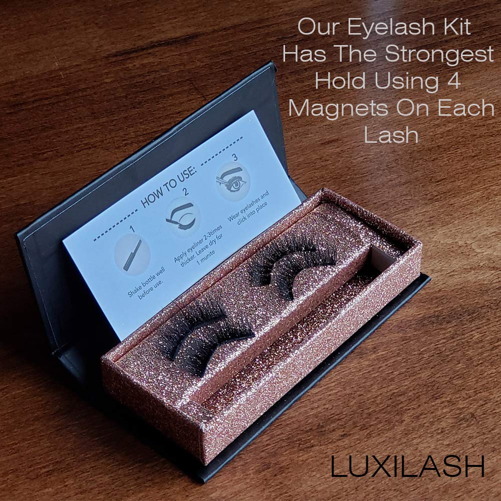 LUXILASH Magnetic Eyelash and Eyeliner Kit | Reusable Silk | Natural Look | Day and Night | No Glue | 6 Pieces | Ultra Soft