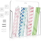 Likesing Clear Acrylic Straw Holder, Reusable Straws Storage with Removable Front Cover ＆ 2 Mounting Options (Screws/Adhesive), Straw Organizer for Cabinet Door or Kitchen Counter for Tumbler