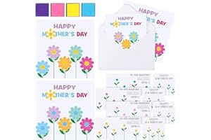 Chivertion 24 Sets Mother's Day Crafts for Kids Bulk DIY Thumbprint Flower Happy Mother's Day Card Kit with Envelope, Ink Pad Mother Gifts from Kids to Mom for Mother's Day Classroom Family Activities