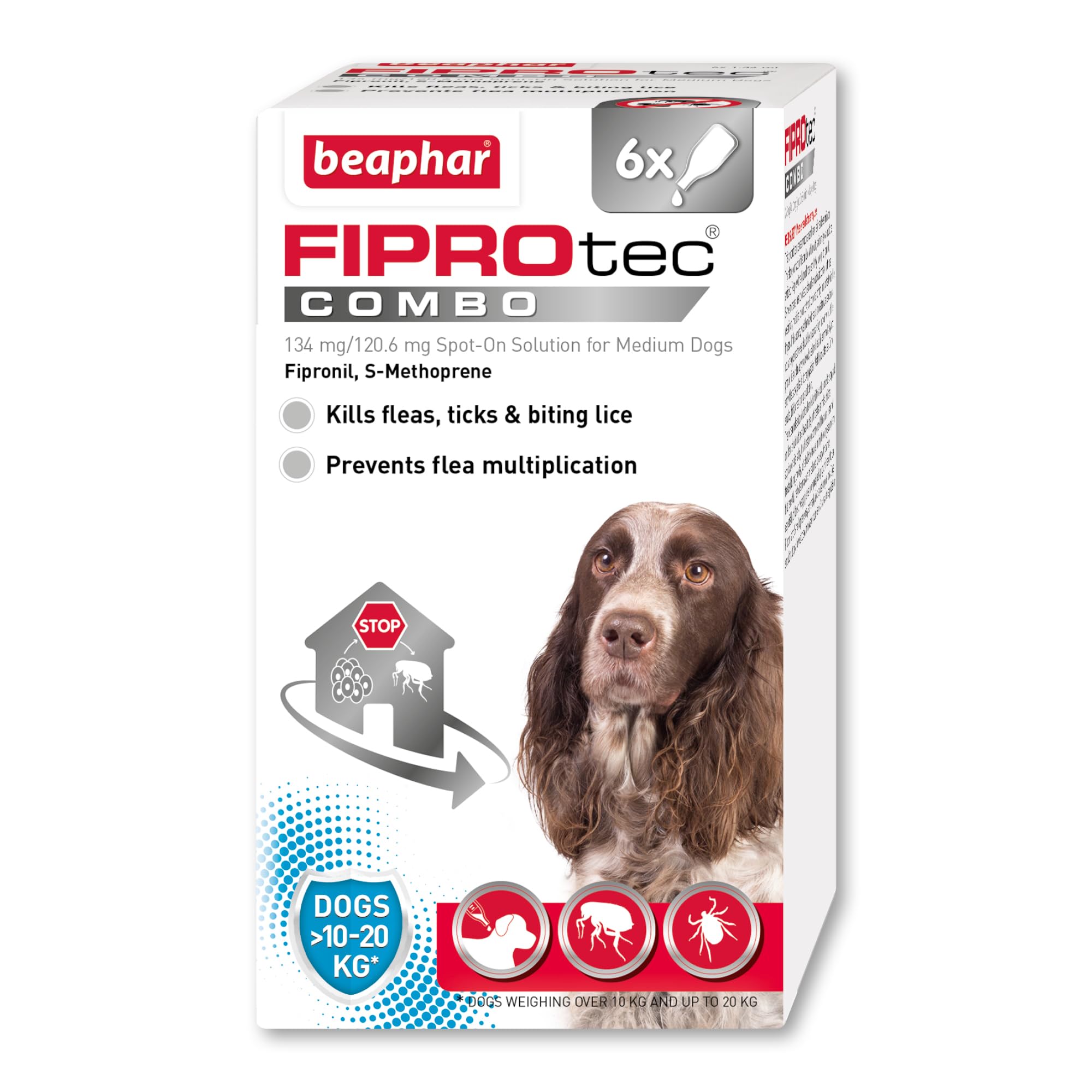 Beaphar - FIPROtec® COMBO for Medium Dogs (10-20kg) – 6 pipettes - Kills Fleas, Flea Eggs, Flea Larvae & Ticks - Stops Fleas Multiplying on Pet and in Home - Vet Strength Dog Flea Treatment