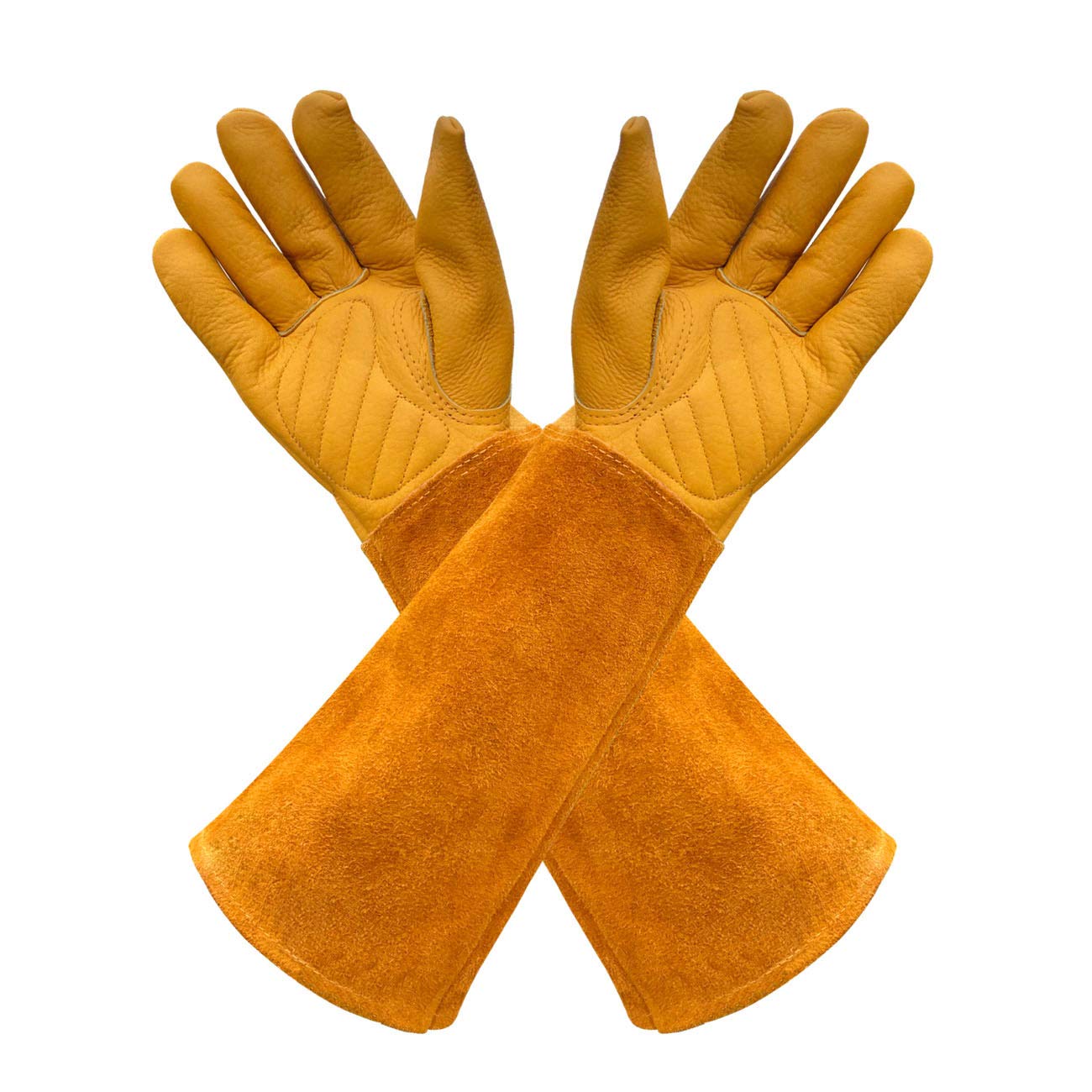 Photo 1 of Nuo Wen Gardens Leather Gardening Gloves for Women and Men | Thorn and Cut Proof Garden Work Gloves with Long Heavy Duty Gauntlet | Suitable For Thorny Bushes Cacti Rose (X-Small, Yellow)