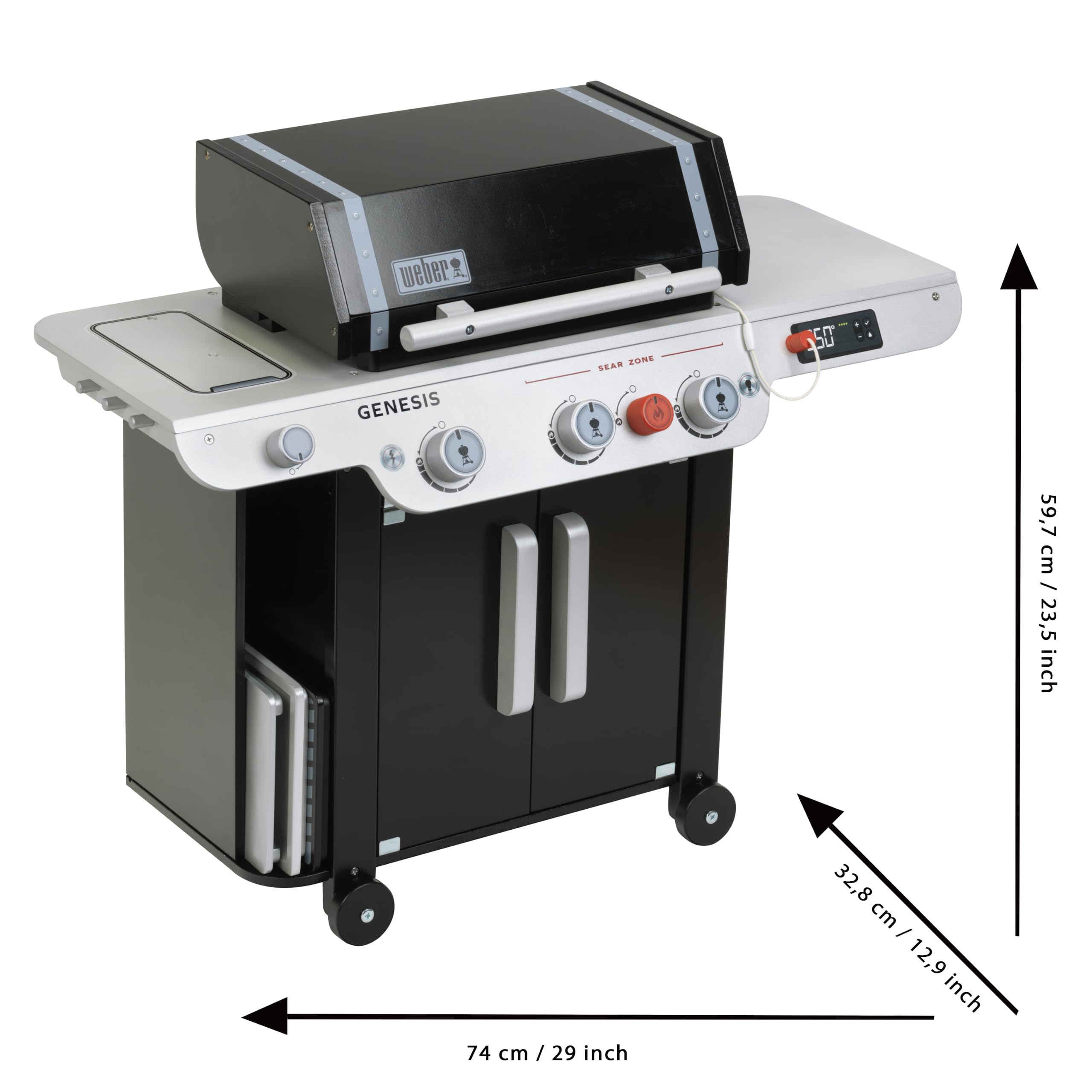 Theo Klein 9445 Weber Grill Genesis aus Holz inklusive Einsätze für Steak, Pizza oder Gemüse Mit Food-Attrappen und Grillbesteck Spielzeug für Kinder ab 3 Jahren 7