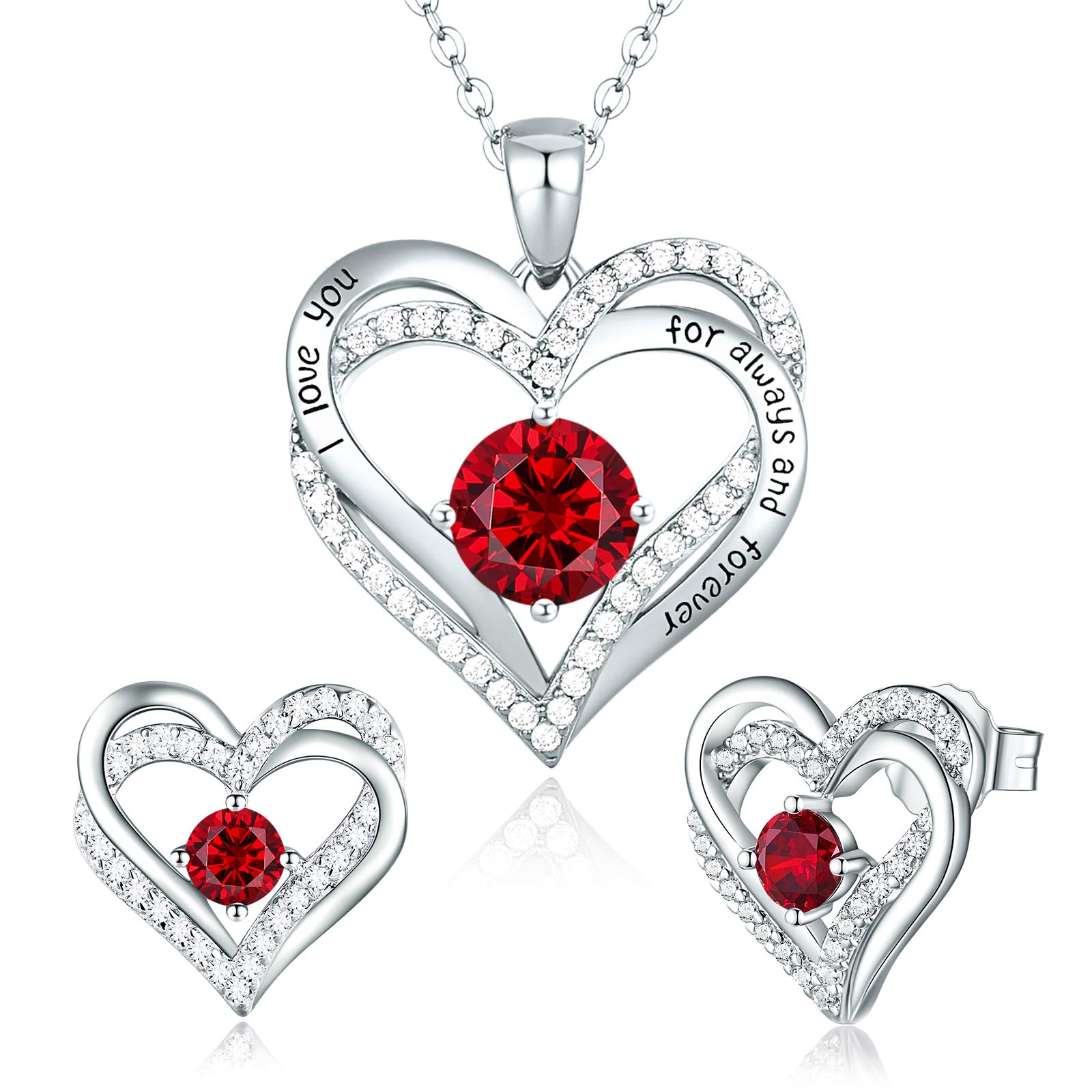 CDE Jewellery Sets for Women 925 Sterling Silver Heart Necklace and Earrings Sets Anniversary Birthday Christmas Jewelry Gifts for Women Mum Girlfriend Her