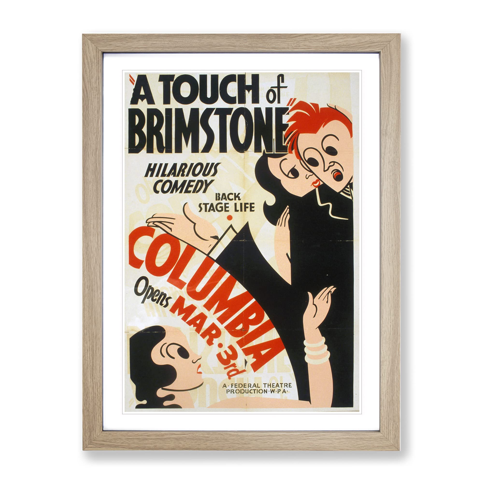 Wpa Touch Of Brimstone Theatre Poster Vintage Framed Wall Art Print, Ready to Hang Picture for Living Room Bedroom Home Office Décor, Oak A4 (34 x 25 cm)