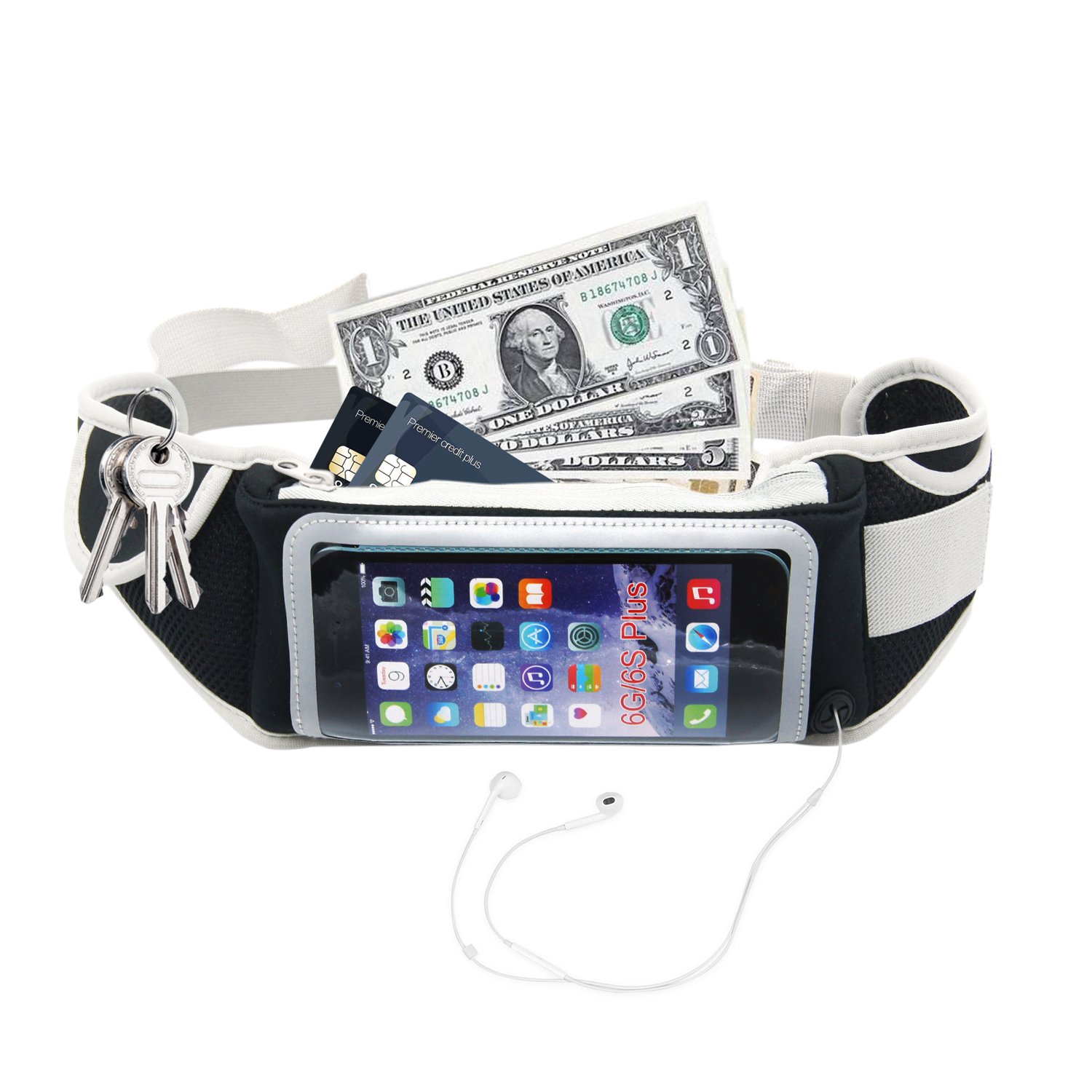 Running Belt Bag with Touchscreen Black Waterproof Slim Fit Belt for Iphone 7/7 Plus 6/6s/6 Plus Size Below 5. 5 inch for Gym Workouts Exercise Cycling Walking Jogging Yoga port, Outdoor Activities