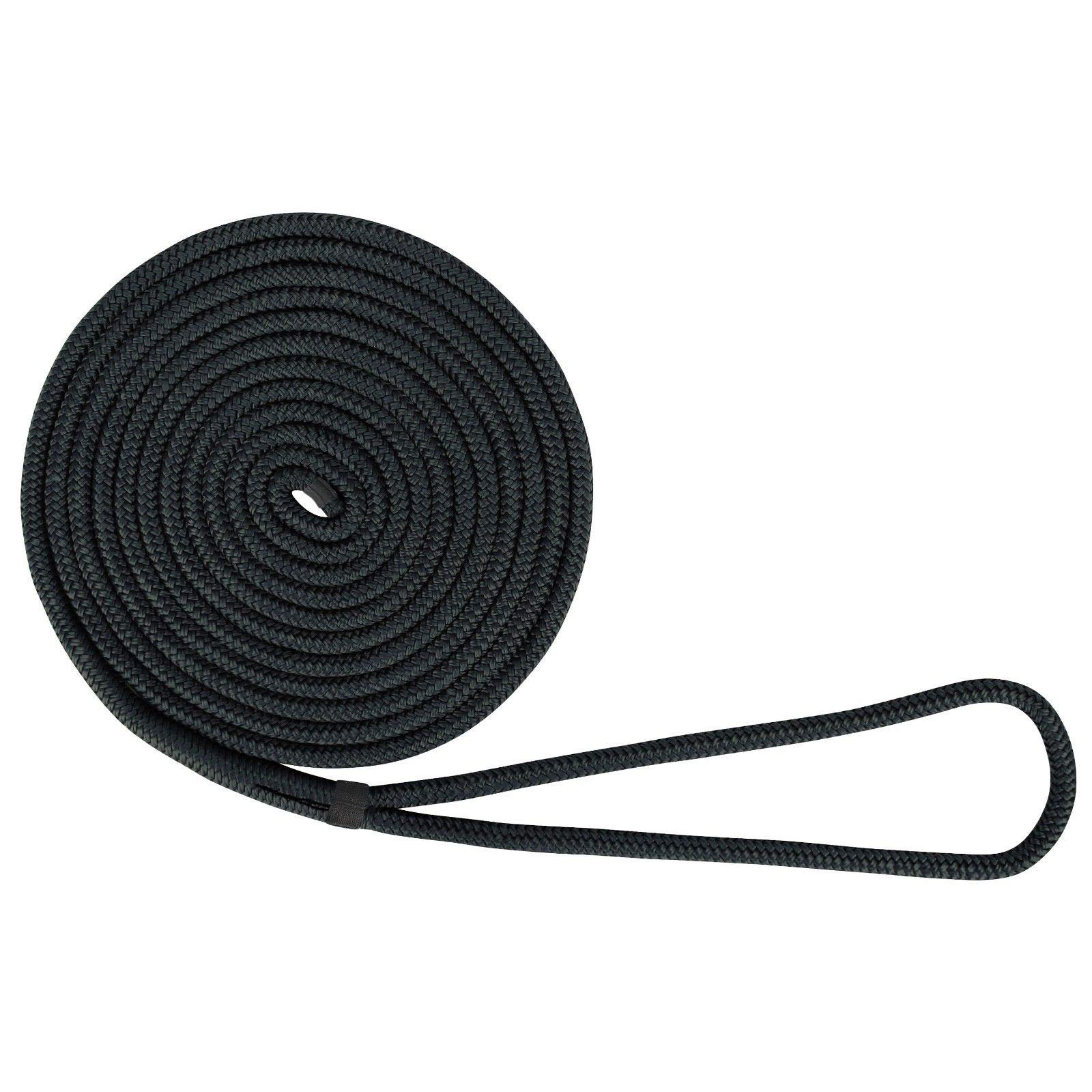 US Ropes Nylon Double Braided Dock Line 1/2" x 15' Black