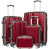 Coolife Luggage Sets, 5 Piece Durable Suitcase, Lightweight Carry on Luggage with PC+ABS Hardshell, Dual Spinner Wheels, TSA Lock and YKK Zipper (wine wind new, 5 piece set)