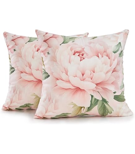 ULOVE YOURSELF 2-Pack Retro Flower Pillow Covers, 18x18 Inch, Peony Rose Vintage Square Covers - View #7