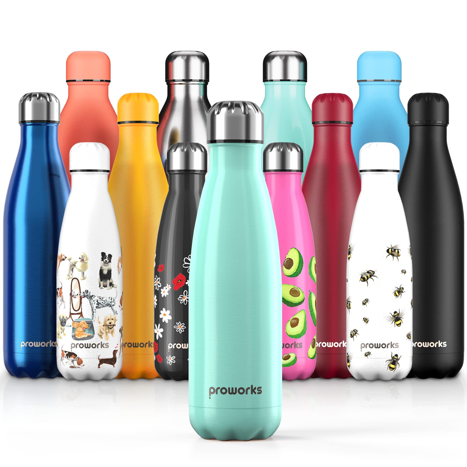 Proworks Performance Stainless Steel Sports Water Bottle | Double Insulated Vacuum Flask for 12 Hours Hot & 24 Hours Cold Drinks - Great for Home, Work, Gym & Travel - 1 Litre - BPA Free – Green