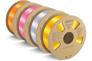 3D Printer Silk Filament Bundle, JAYO Silk PLA Filament 1.75mm, Dimensional Accuracy +/- 0.02mm, Neatly Wound Filament, 4 Pack, Silk Filament 4.4KG in Total, Silver+Light Gold+Pink+Orange