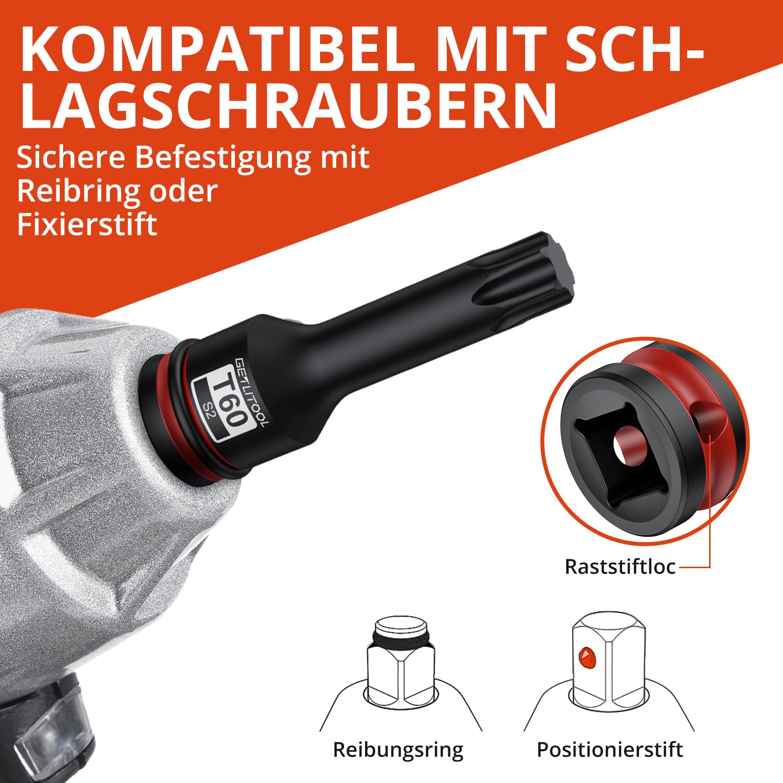 GETLITOOL 1/2" Kraft Torx Bit Schlagschrauber Nüsse Satz, 10tlg S2-Stahl Bit Einsatz Satz T25 - T80, Länge 78 mm Steckschlüsselsatz für Torx Schrauben 5