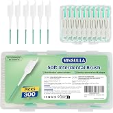 VINSULLA Soft Silicone Interdental Brushes, 300 Count | BPA-Free Flexible Dental Picks with Travel Case for Gentle Teeth Cleaning, Green