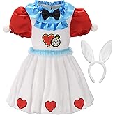 ReliBeauty Easter Costume White Rabbit Costume Kids Bunny Costumes for Girls with Bunny Ears Headband,White