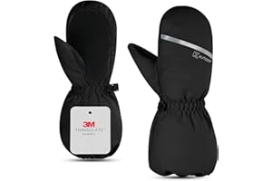 KUTOOK Kids Mittens Waterproof Winter Ski Warm 3M Thinsulate cotton Long Cuff with Anti-loss buckle for Boys Girls 2-8 years