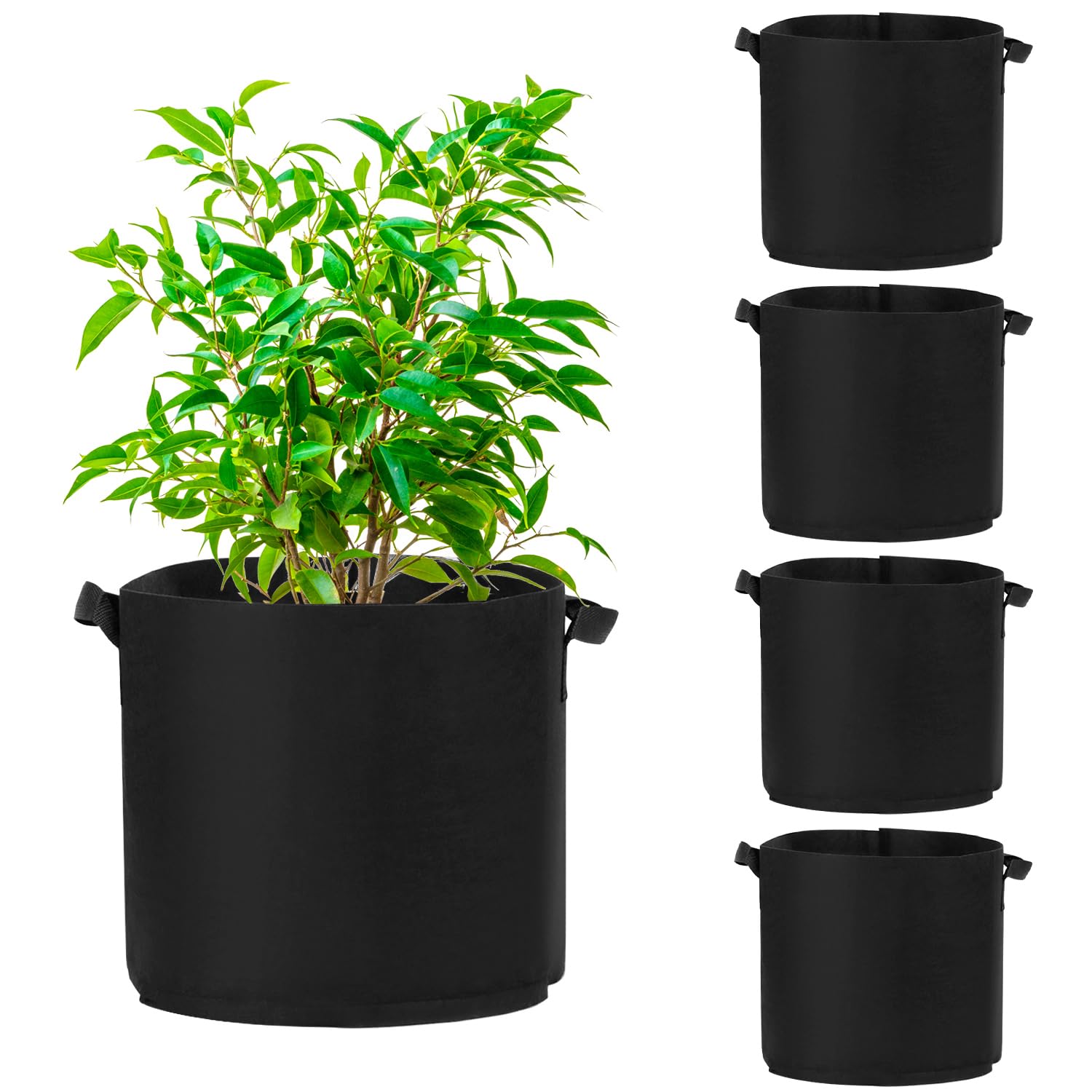 QWORK 5 Pcs 7 Gallon Planting Bags, Planting Bags with Handle, Thick Non Woven Fabric Grow Bag for Vegetables, Flowers, Herbs