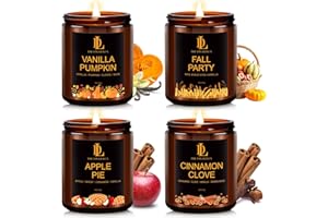 DL DREAMY DEWLA Fall Candle Set, Fall Scented Candles for Home, 4 Pack Soy Candle Set, Autumn Gifts for Women Men, Autumn Scents of Vanilla Pumpkin/Cinnamon Clove/Apple Pie/Fall Party