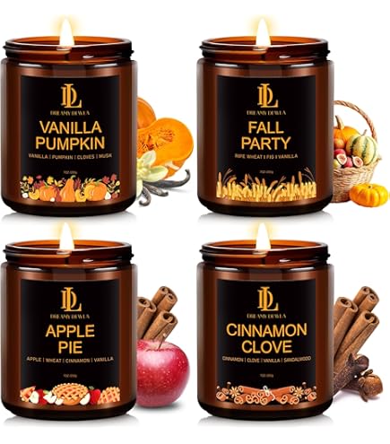 Coffret 3 Bougies Parfumées Automne En Verre Citrouille - Cire De Soja, 156g Chacune, Parfums épices De Citrouille, Tarte Aux Pommes, Sucre D'érable
