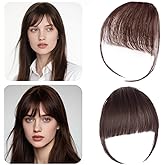 KUNAL 2 PCS Clip in Bangs,100% Human Hair Clip On Bangs,Dark Brown Natural Curtain Fringe with Temples,Soft Layered Faux Bangs for Women Daily Wear