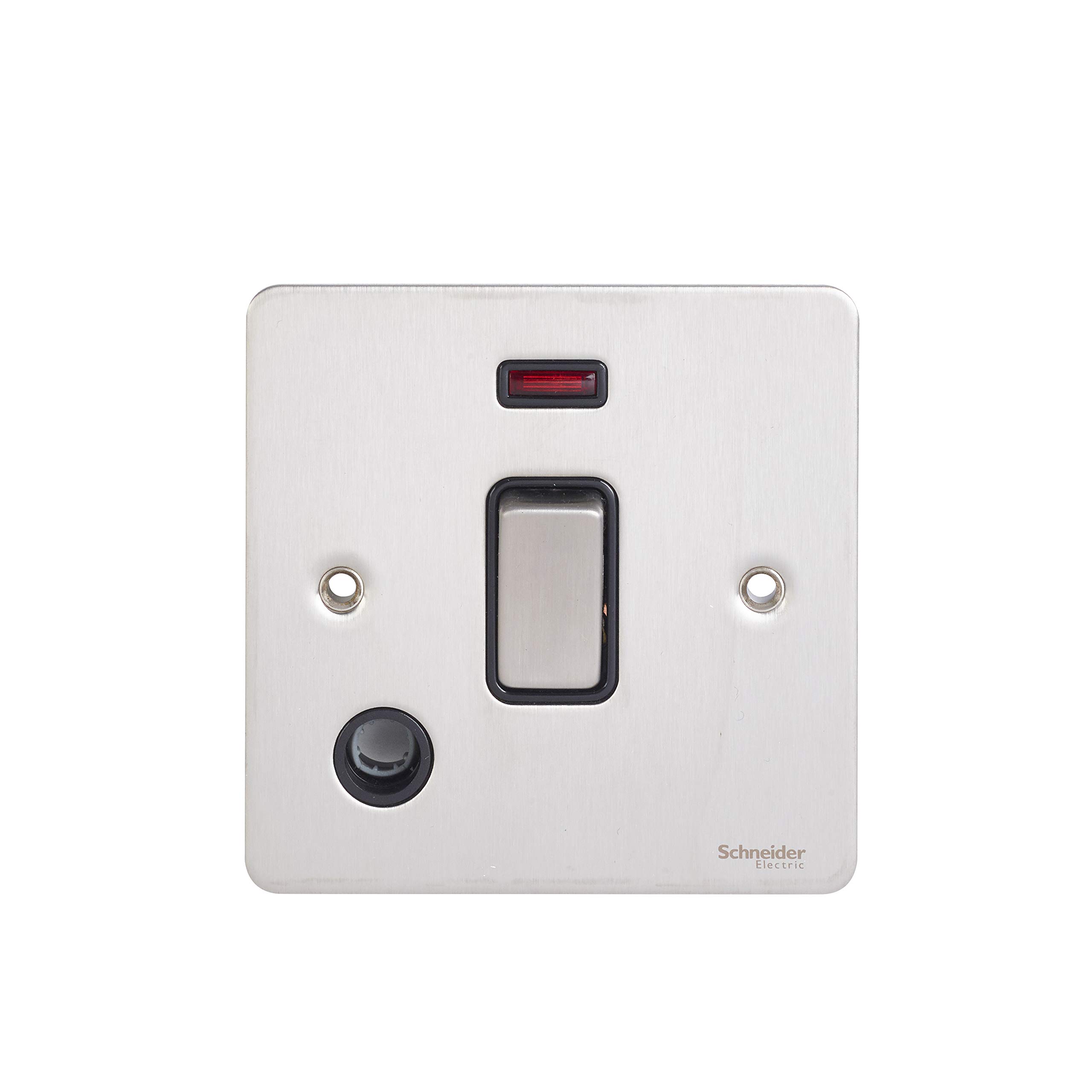 Schneider Electric Ultimate Flat Plate - Single Light Switch, with Flex Outlet and Neon Indicator, Double Pole, 20AX, GU2214BSS, Stainless Steel with Black Insert