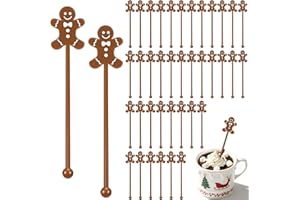 DTOFOOT 36 Pcs Christmas Drink Stirrers,Gingerbread Man Cocktail Stirrers Plastic Swizzle Sticks Reusable Coffee Stirrer Stir Sticks for Xmas Holiday Party Coffee Tea Hot Cocoa Bar Supplies Decoration