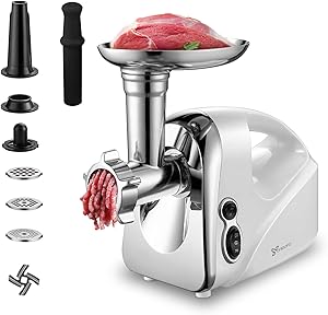 Electric Meat Grinder Sausage Stuffer Meat Mincer【1200W Max】with 3 Grinding Plates, Sausage & Kubbe Kits, Dual Safety Switch for Family Home Kitchen Use