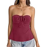 EasyGala Womens Cotton Tube Tops Tie Front Ruched Strapless Tank Cute Babydoll Bandeau Top Sexy Crop Going Out Outfit