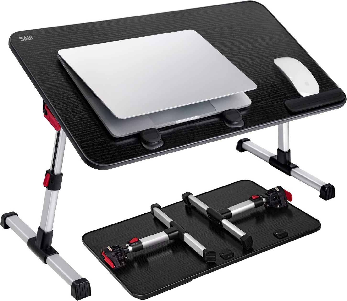 [Large Size] Laptop Bed Tray Table, SAIJI Adjustable Laptop Stand, Portable Lap Desks with Foldable Legs, Notebook Standing Breakfast Reading Desk for Sofa Couch Floor (Black): Kitchen & Dining
