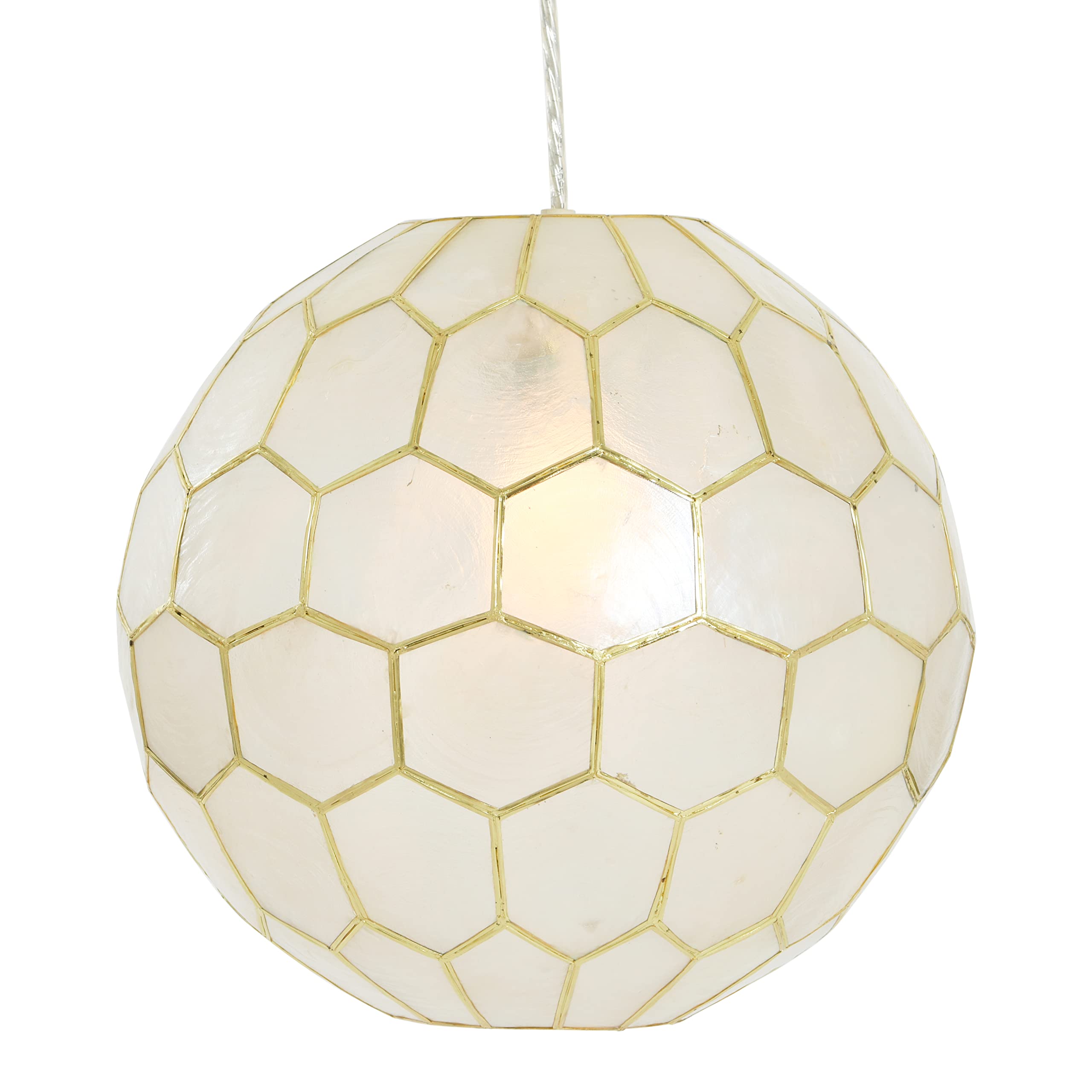 Creative Co-Op Honeycomb Globe Light, Capiz White