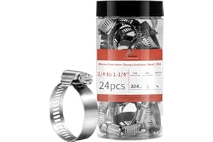 AKIHISA 24 Pack 3/4-1 1/4" Worm Gear Hose Clamps, Adjustable Range 18-32mm 304 Stainless Steel Fuel Line Hose Clamps for Pipe, Plumbing, Automotive and Mechanical Application