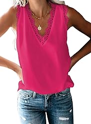 VIISHOW Women's V Neck Lace Trim Tank Tops Casual