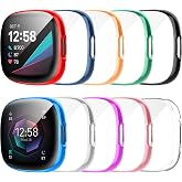 Tiorecime 10 Pack Screen Protector Case for Fitbit Sense 2/Versa 4, Shockproof Soft TPU Cover, All-Around Scratch Resistant Protective Case Compatible with Versa 4/Sense 2 Smartwatch