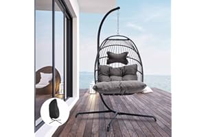 NICESOUL® Egg Chair Outdoor Indoor Patio Wicker Hanging Chair Swing Hammock Egg Basket Chairs UV Resistant Cushions 350lbs Capacity for Patio Backyard Balcony with Cover