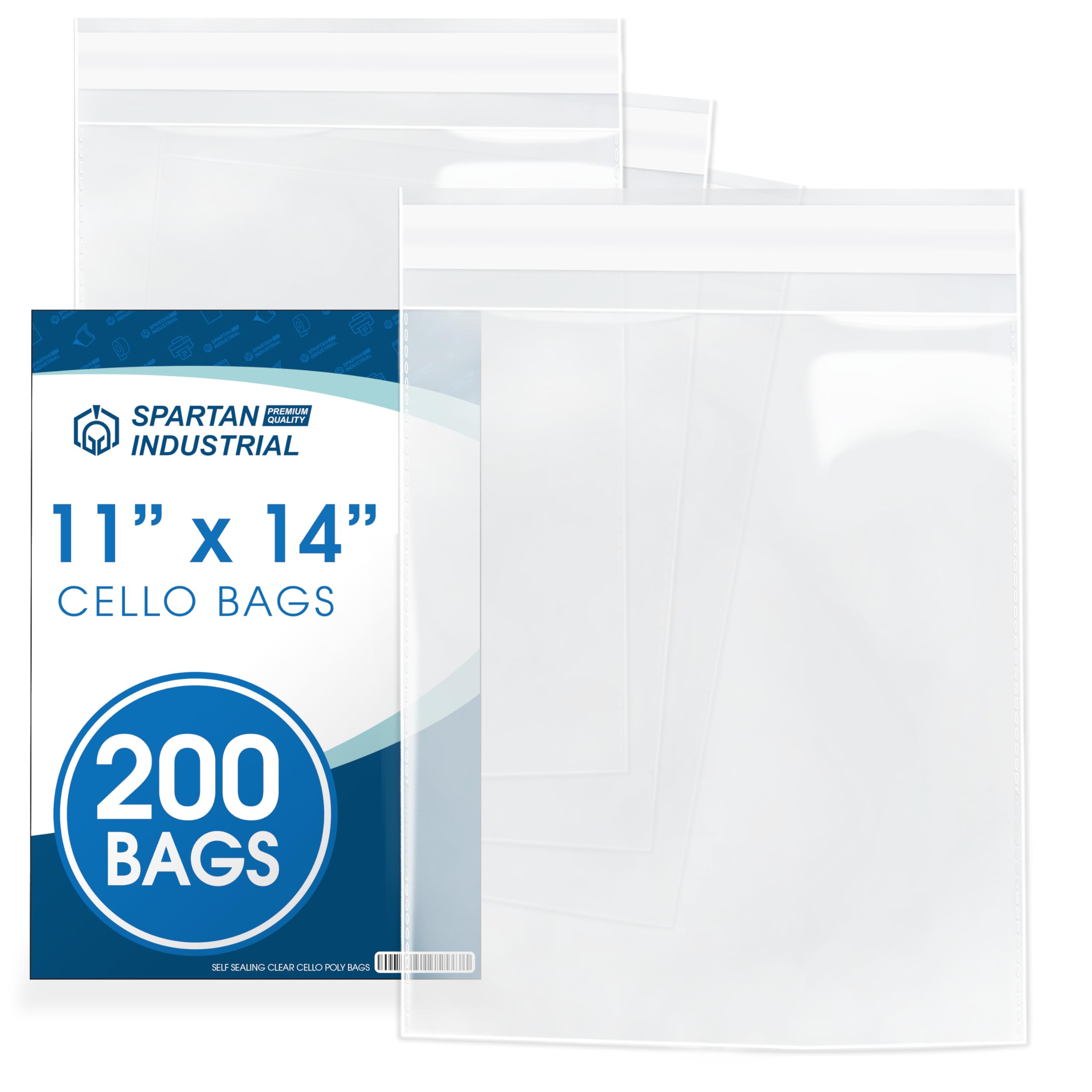 Photo 1 of 11" X 14" Self-Sealing Cellophane Bags (200 Count) Clear Poly Packaging for Clothing, Prints, Photos, Documents - Reinforced Resealable Cello Bags for Small Business Shipping - Spartan Industrial