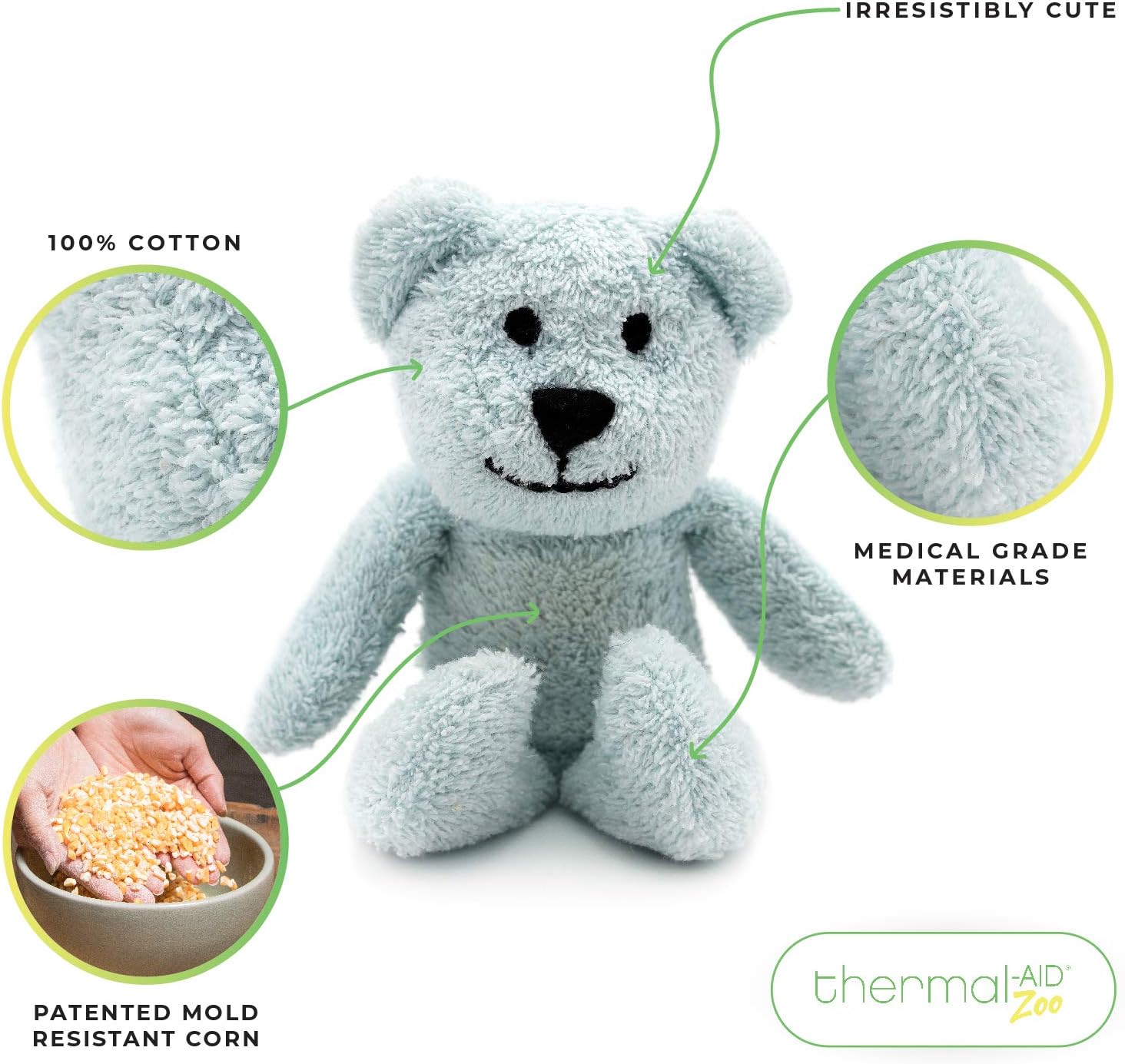 Thermal-Aid Zoo — Mini Buckley The Blue Bear — Kids Hot and Cold Pain Relief Boo Boo Tool — Heating Pad Microwavable Stuffed Animal and Cooling Pad — Easy Wash, Natural Sleep Aid: Health & Personal Care