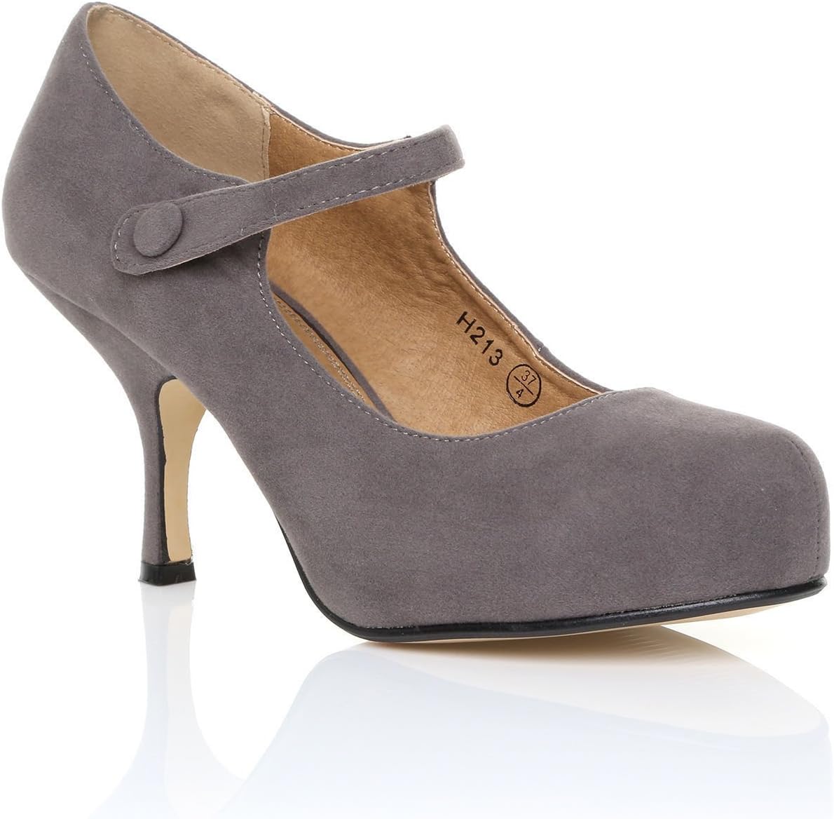 Core CollectionNew Womens Ladies Strap MID Heel Casual Smart Work Pump Court Shoes Size 3-8