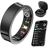 AMOVAN Smart Ring for Women Men, Fitness Tracker Ring with Body Temperature, Heart Rate, Blood Oxygen, Sleep Monitor, Calories, No Subscription Fee, IP68 Waterproof for iPhone & Android (Black, #8)