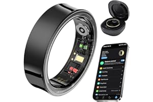 AMOVAN Smart Ring for Women Men, Fitness Tracker Ring with Body Temperature, Heart Rate, Blood Oxygen, Sleep Monitor, Calories, No Subscription Fee, IP68 Waterproof for iPhone & Android (Black, #9)